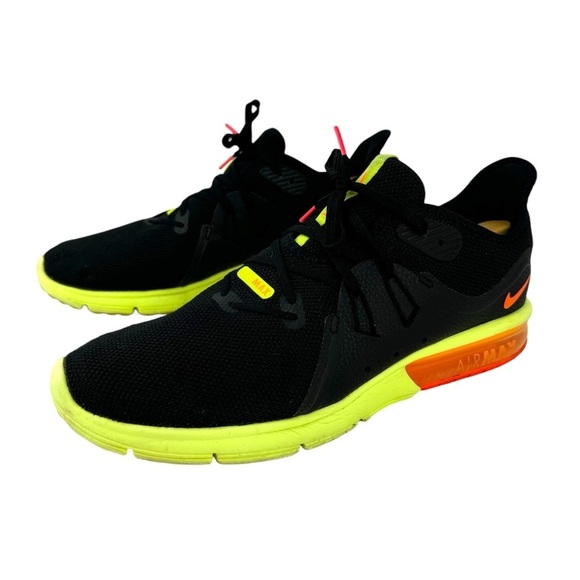 Nike Air Max Sequent 3 Running Sneakers Shoes Black Orange Volt Mens Size 12 - Picture 9 of 14
